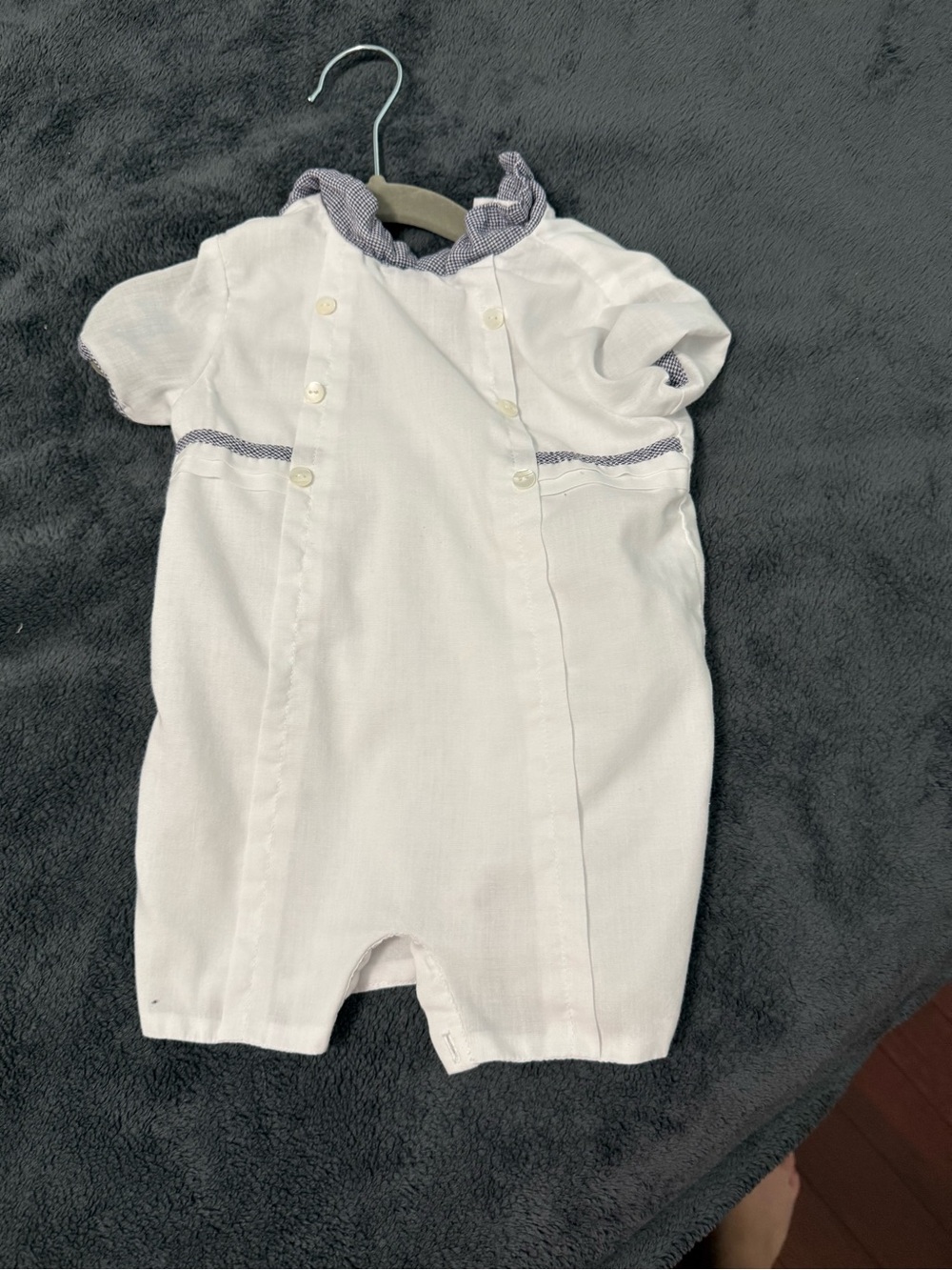 Janie and Jack White Baby One-Piece with Navy Trim